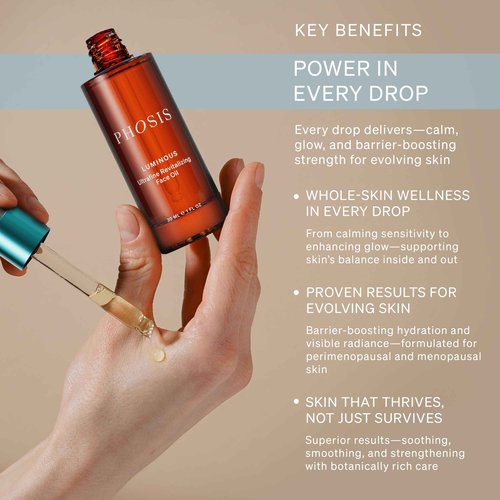 Phosis - Luminous Ultrafine Revitalizing Face Oil for Women – Lightweight Facial Glow Elixir with Sea Buckthorn, Prickly Pear, Pomegranate & Meadowfoam – Gua Sha Tool & Skincare Companion – 30ml