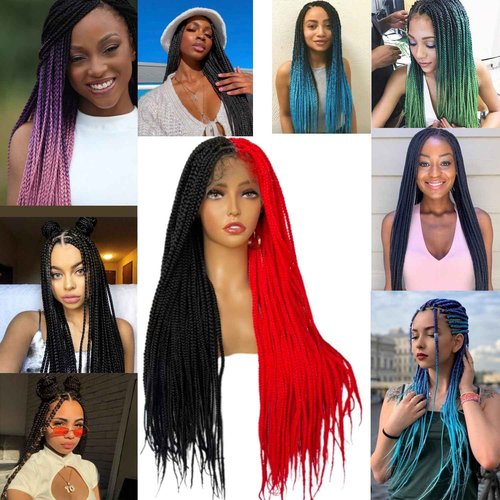 Voloria Braided Wigs for Black Women 9x6inch Double Lace Front Square Knotless Box Braid Wig Pre Plucked with Baby Hair Synthetic Hand Braiding Hair Wigs Cornrow Braids 36 Inch