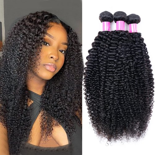 Kinky Curly Human Hair Bundles Brazilian Kinky Curly Weave Human Hair Bundle 10A Unprocessed Virgin Human Hair Bundles (14 16 18) Natural Color