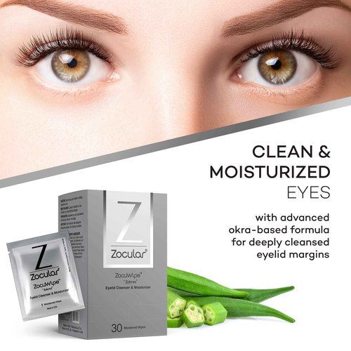 Zocuwipe Eyelid Wipes with Okra Complex - Eyelid Cleanser and Moisturizer Pads 30ct + Zocular ZocuFoam Eyelid Cleanser Bundle