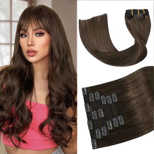 Aison Medium Brown Clip in Human Hair Extensions 115G 100% Real Human Hair Clip in Extensions Soft Silky Straight 7pcs 16clips One Pack(22 Inch #4)