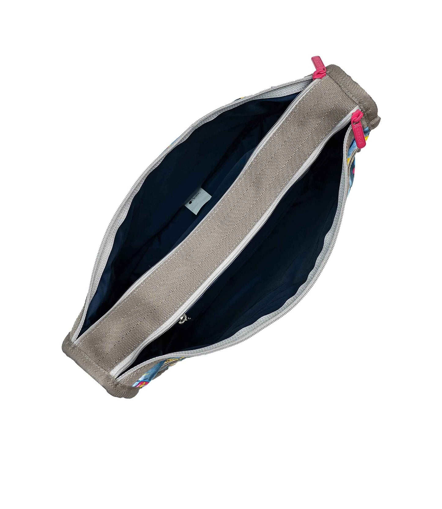 LeSportsac Beach Snacks Deluxe Everyday Crossbody Bag + Cosmetic Bag, Style 7507/Color F949, Vibrant Pop Art Style Beachy Graphics: Hot Dogs, French Fries & Tropical Drinks, Unique Hot Pink Zip Pull