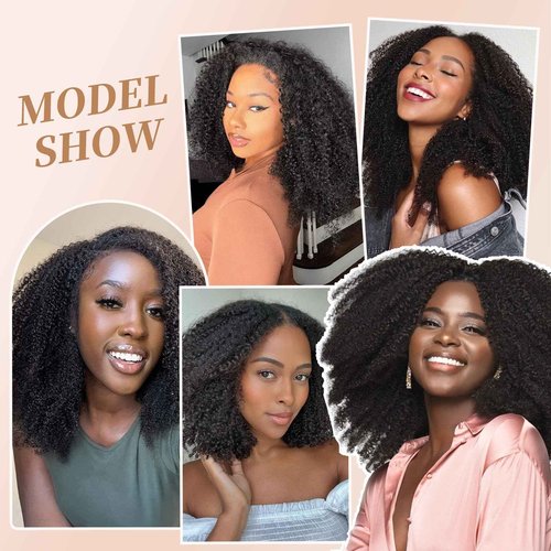 Afro Kinky Curly Clip Ins Human Hair 4C Hair Clip in Extensions Real Natural Human Hair for Black Women 8 pecs with 20 Clips 120g Natural Black Color 22 Inch