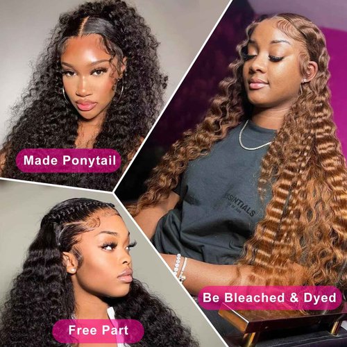 Segsavor 32 Inch 13x6 Deep Wave Lace Front Wigs Human Hair 200% Density HD Lace Front Wigs Human Hair Pre Plucked Natural Color Glueless Wig 100% Virgin Lace Front Wigs for Women