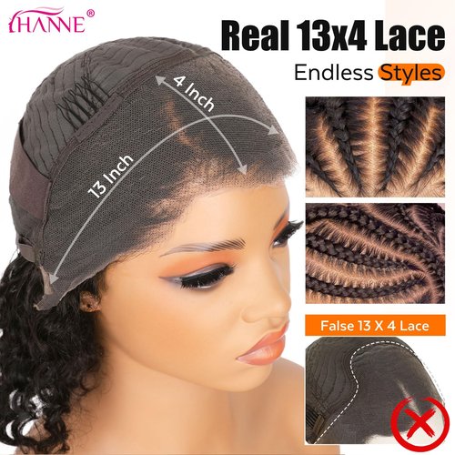 HANNE 12 Inch 13x4 Short Curly Human Hair Wigs 180% Density HD Lace Front Wig Glueless Wigs Human Hair Pre Plucked Pre Cut Curly Bob for Black Women
