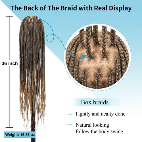 Esnccur 360°HD Full Lace Knotless Braided Wigs for Women Box Braid Wig with Baby Hair Premium Synthetic Braided Lace Front Wigs Light Brown 36 Inch