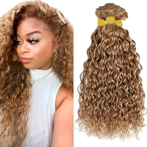 Habiliana Bundles Human Hair 22 24 26 Inch Water Wave Brown 27 Human Hair Bundles 11A Unprocessed Brazilian Virgin Quick Weave Hair Extensions for Black Women