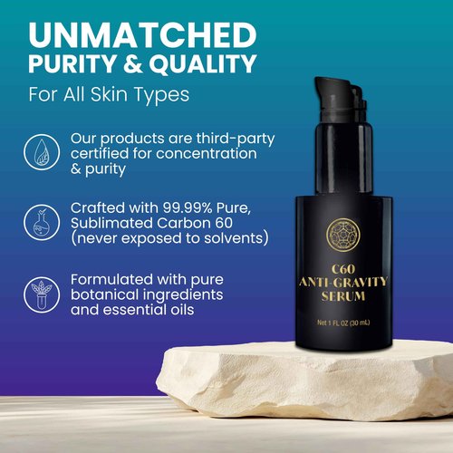 C60 Power Anti-Gravity Serum for Face & Neck - Combat Wrinkles, Anti Aging Skin Care for Men & Women, Antioxidant Rich, Made with 99.99% Pure Sublimated C60 & Other High-Quality Ingredients - 1 fl oz