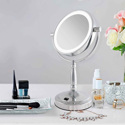 Zadro 9" Round LED Makeup Mirror with Lights and Magnification 5&10X/1X AA Battery Operated Swivel Lighted Makeup Mirror
