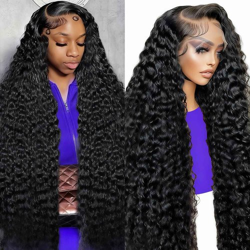VOLLIUKE 30 Inch Deep Wave Lace Front Wigs Human Hair 13x6 HD Transparent Deep Curly Lace Frontal Wigs 200% Density Glueless Wigs Human Hair pre Plucked with Baby Hair Natural Color