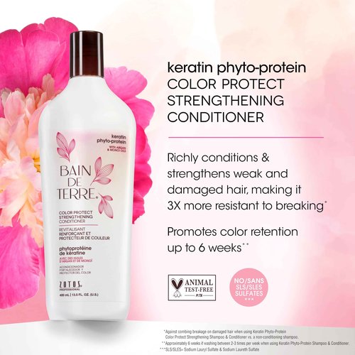 Bain de Terre Strengthening Shampoo and Conditioner Set & Shine Serum | Keratin Phyto-Protein | Strengthens Weak & Fragile Hair | Paraben Free | Color-Safe | 33.8 Fl Oz