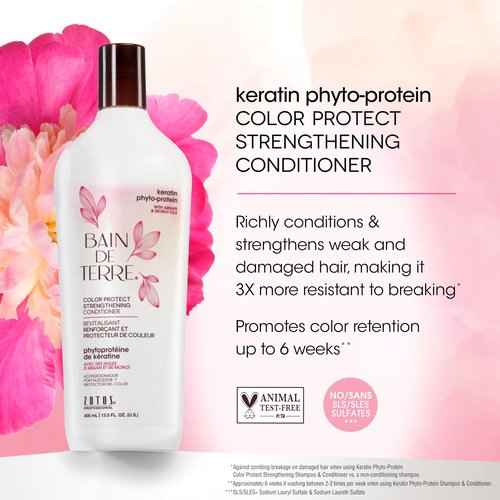 Bain de Terre Strengthening Shampoo and Conditioner Set | Keratin Phyto-Protein | Strengthens Weak & Fragile Hair | Paraben Free | Color-Safe | 33.8 Fl Oz