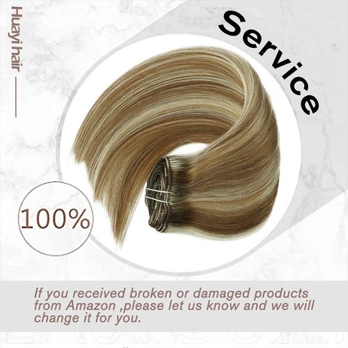 HUAYI Dirty Blonde Mixed Platinum Blonde 120g 7Pcs Clip In Hair Extensions Human Hair Double Weft Thick End For Full Head No Tangle No Shedding Silky Straight Balayage Hair（18P60#18"）