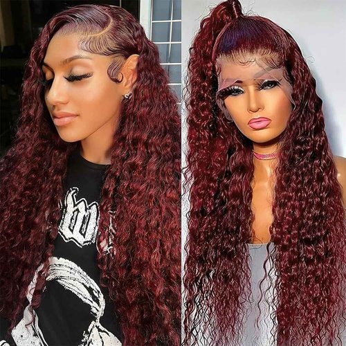 Reddish Brown Lace Front Wigs Human Hair 13x6 Reddish Brown Curly Lace Front Wig 180 Density 33# Deep Wave HD Lace Frontal wigs Human Hair Pre Plucked for Women Auburn Colored Human Hair wig 22inch