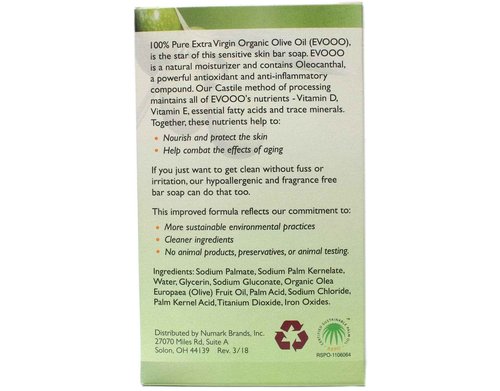 Conti Castile Pure Organic Olive Oil Sensitive Skin Bar Soap, Paraben Free, Fragrance Free, 3.5 oz