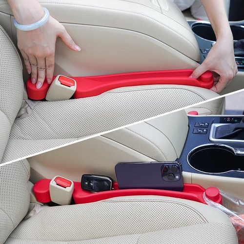 Car Seat Gap Filler Set of 2, Soft Foam Multifunctional Seat Side Gap Filler with Organizer & Hook Function, 3in1 Gap Stopper Universal Fit Car SUV Truck Fill The Gap Between Seat & Console（Red）