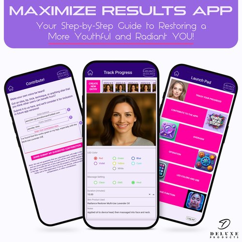 Radiance Restorer - Complete Wrinkle, Massage & Aromatherapy System - 7-Color LED Light Therapy, 3 Massage Functions, *Plus Heat!* - *Choice of Aromatherpay Massage Oil* - *Web App!* (Chamomile)