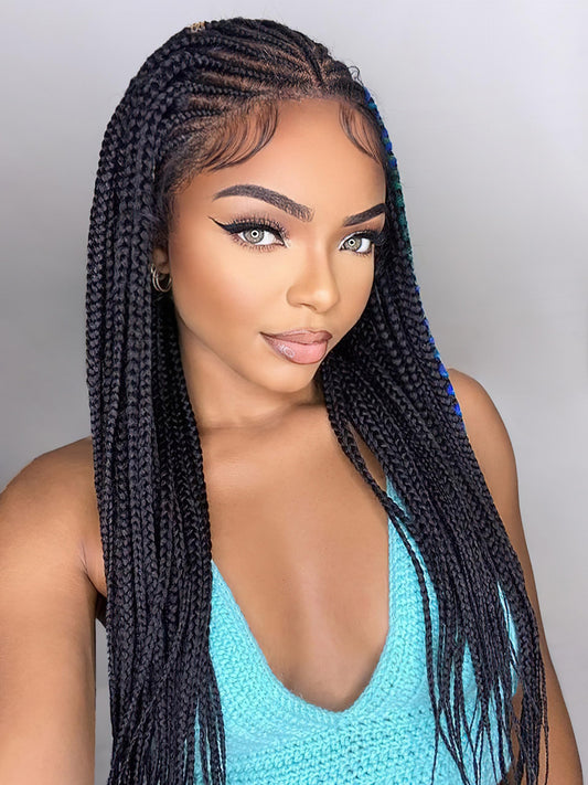 GORGIUS Braided Lace Front Wigs Pre Plucked Knotless Box Braid Wig with Baby Hair Pre Braided Glueless Synthetic Cornrown Wig For Women