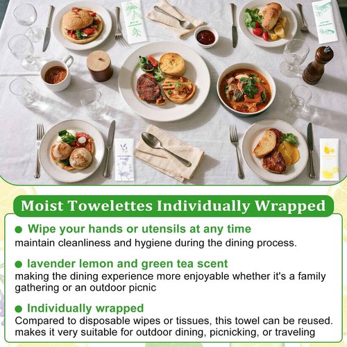 Moist Cotton Towel Bulk Moist Towelettes Individually Wrapped,White Towel Services,Refreshment Pre Moistened Towels for Dentist Travel Sport Party Hotel 240，Lavender,Green tea, Lemon and Cucumber