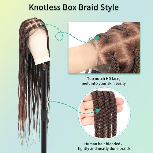 Fecihor 360 HD Full Lace Knotless Braided Wigs with Baby Hair Box Braid Wig for Women Premium Synthetic Brown Braided Lace Front Wigs 36 Inch