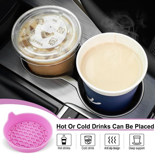 SINGARO Car Cup Holder Coaster, Silicone Cup Holder Insert, Universal Non-Slip Cup Holders, Car Accessories Interior for Women and Man 4 Pack Pink