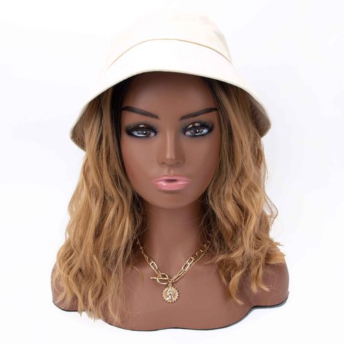 A1 Pacific Mannequin PVC Manikin Head Realistic Mannequin Head with Shoulder Bust Wig Head Stand for Wigs Display Making Styling PMH-DC487 (16.5 Inches, Tanned)