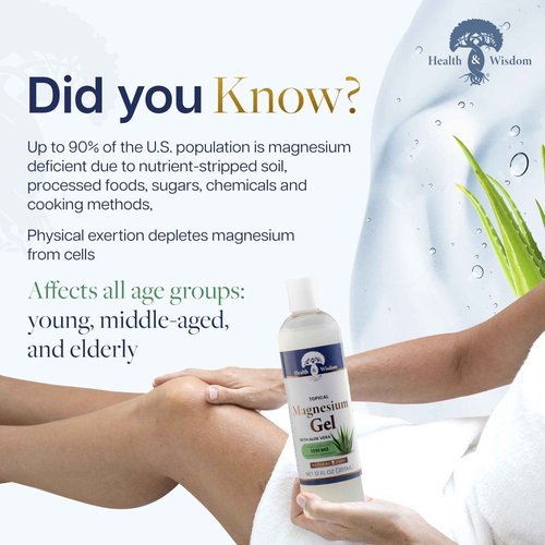 Health and Wisdom Pure Magnesium Gel with Seaweed Extract and Aloe Vera - Topical Muscle & Joint Relief- Natural and Pure Skin & Scalp Moisturizing - Enhanced Absorption - 128 Fl oz