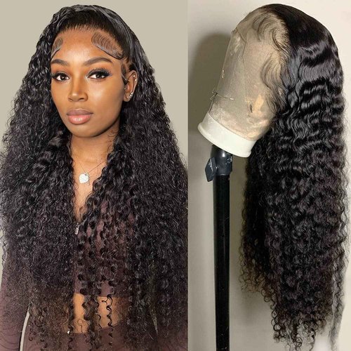 Tipiuli Deep Wave Lace Front Wigs Human Hair 13x4 HD Transparent Lace Frontal Curly Wigs for Women 180% Density Glueless Wigs Human Hair Pre Plucked with Baby Hair Natural Color (26 Inch)