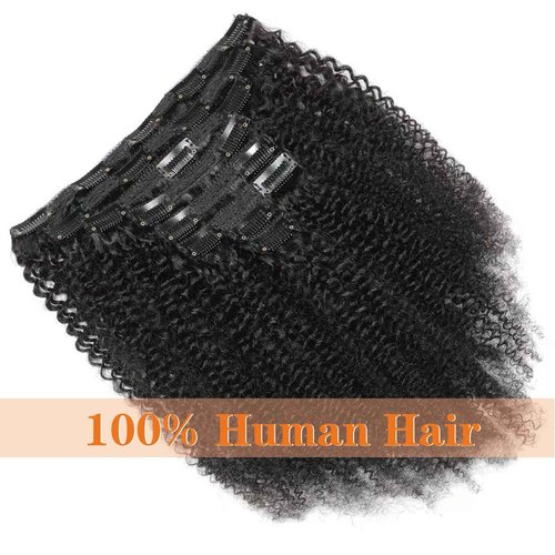 Yacurcur Afro Kinky Curly Clip in Hair Extensions Human Hair 4C Hair Clip in Extensions 8pcs 120g/set 10A Brazilian Virgin Natural Hair Clip Ins for Black Women Natural Black Color 24 Inch
