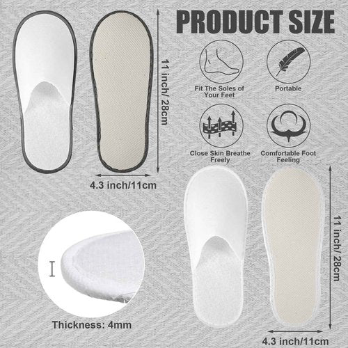 Ramede 80 Pairs Non Slip Disposable Slippers Bulk Hotel Spa Fluffy Closed Toe Indoor Slippers for Guests Men Women Home Wedding Travel Party(White, Gray)