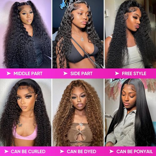 Vamzee Water Wave Lace Front Wigs Human Hair 200 Density 13x6 HD Transparent Wet and Wavy Wigs for Women Curly Lace Front Wigs Pre Plucked with Baby Hair Natural Color 16Inch