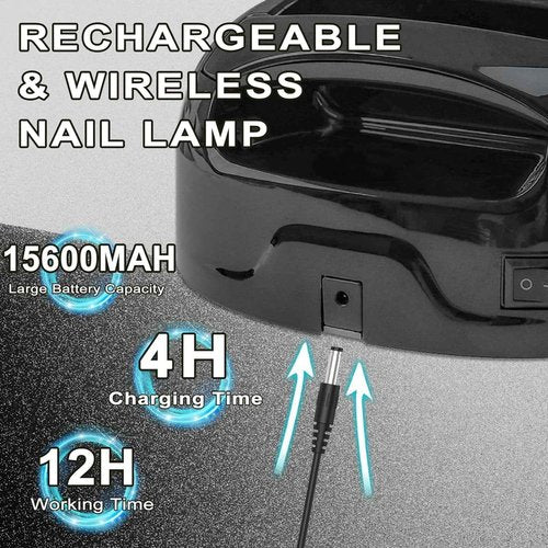 BOMOQING 96W Rechargeable UV Nail Lamp, Cordless UV Light for Nails with LCD Display Auto Sensor, 4 Timer Setting and Smart Sensor Portable Nail Dryer, Nail Curing Light with Removable Bottom (Black)