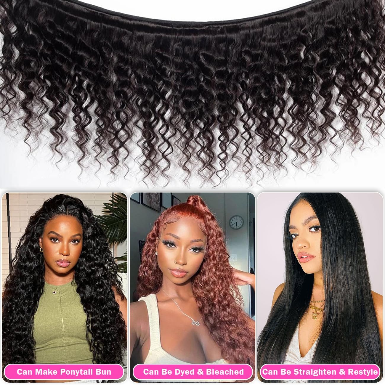 LUXEDIVA 12A Deep Wave Bundles Human Hair 16 18 20 Inchs Human Hair Bundle 100% Unprocessed Brazilian Curly Wet Wavy Texture 3 Bundles Deep Wave Natural Black