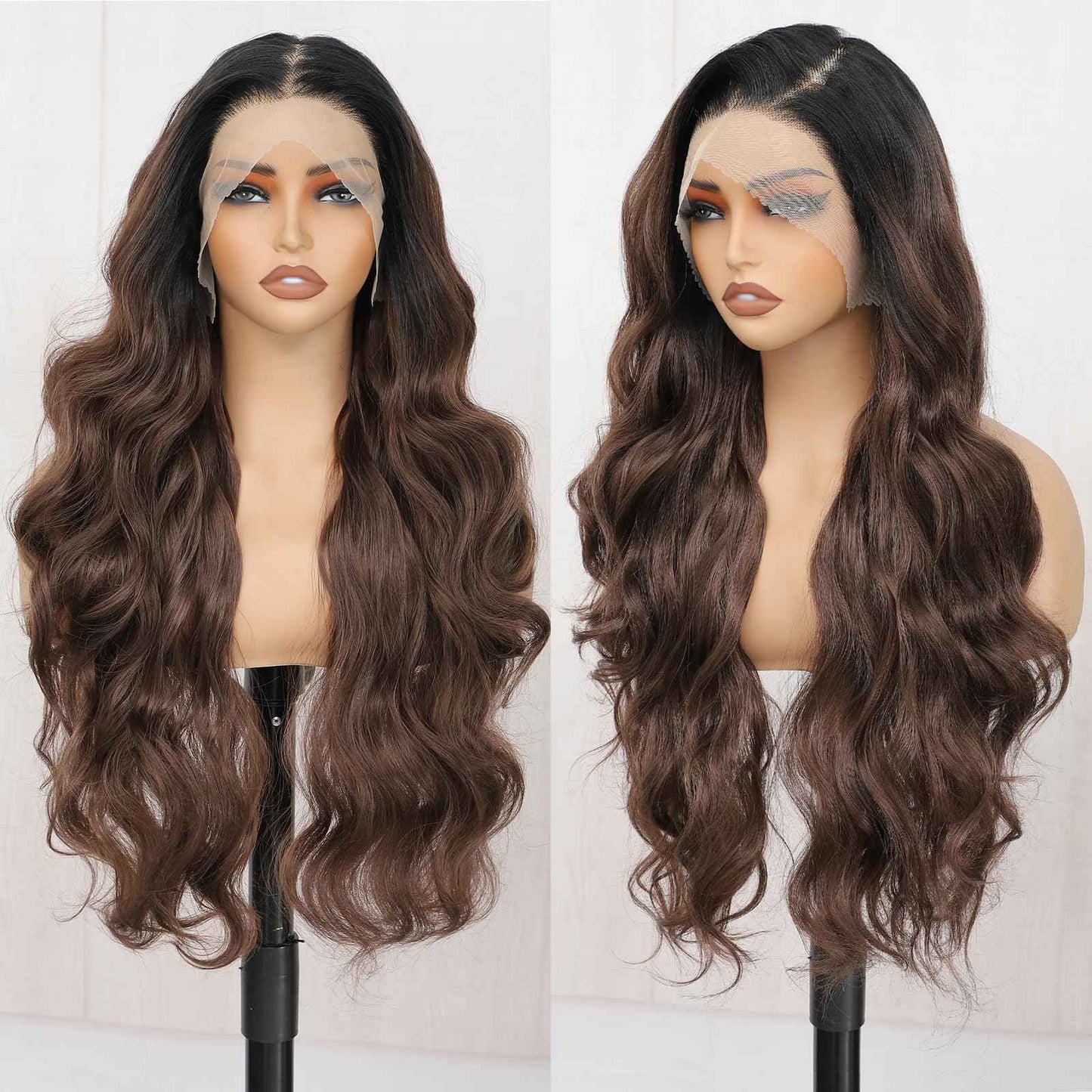 13x6 Lace Front Wigs Ombre brown Lace Frontal Wig HD Lace Body Wave Pre Plucked Tiny Knots 28 Inch Pre-layered Long Wavy Synthetic Lace Wig