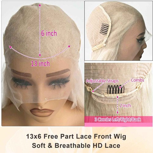 Platinum Blonde Lace Front Wig Human Hair Blonde 13x6 HD Transparent Lace Frontal Wigs Human Hair Pre Plucked 180% Density Glueless Wigs Remy Hair 6 Inch Deep Parting Brazilian Virgin Hair Wig 20 Inch
