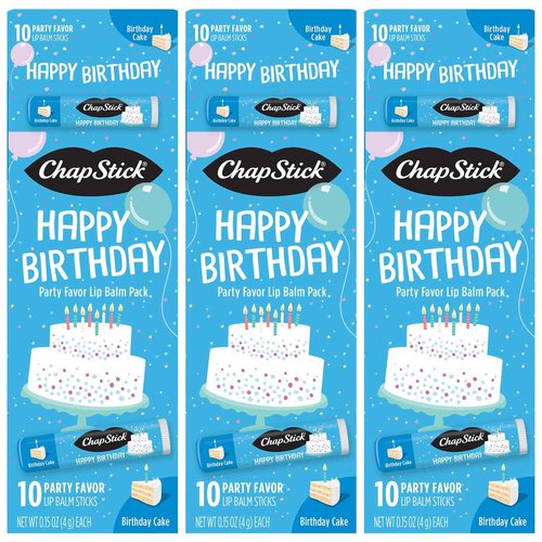 ChapStick Party Favors, Happy Birthday Cake Lip Balm Packs (30 Sticks) – Sweet, Creamy Vanilla Flavor, Fun Gifts for Teens & Adults, 0.15 Oz Ea