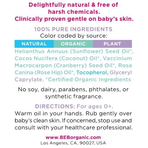 BEB Organic Nurturing Oil - Blend of Rosehip and Cranberry Oils - Moisturizing Baby Oil For Daily Use on Preemie and Newborn Hair, Face and Body (2 Fl Oz.)