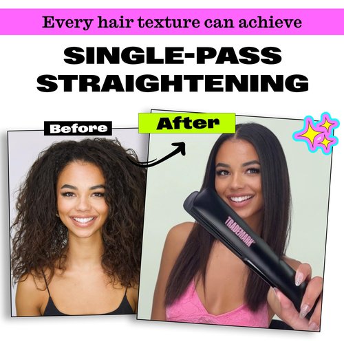 Trademark Beauty Cosmic Flat Iron Hair Straightener, 1 Inch Ceramic Flat Iron, Hair Straightener for All Hair Types Hair, Fast Heating - Black