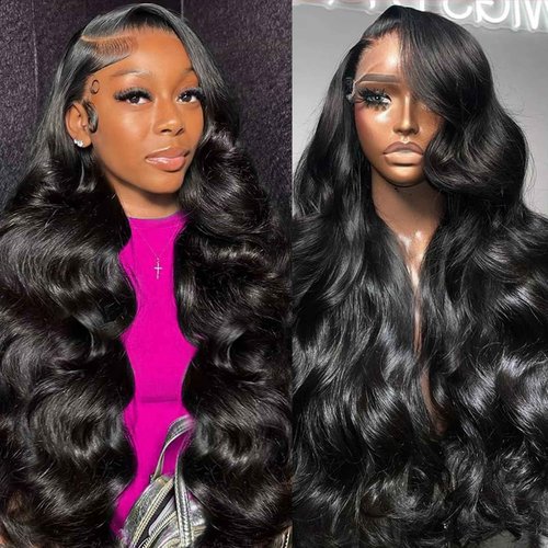 LEFGODY Body Wave Lace Front Wigs Human Hair 200 Density 12a Grade 100% Virgin Human Hair Wigs for Black Women 13x6 Hd Transparent Lace Pre Plucked Natural Black 22 Inch