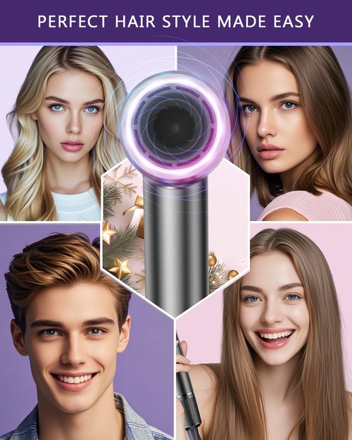 Hair Dryer, 15000RPM High Speed Ionic Hair Dryer for Fast Drying, Professional Lightweight with Magnetic Nozzle, 5 Temperatures and 2 Speeds, Low Noise, Suitable for Travel and Home Use