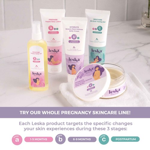 Leska Maternity Set | Belly Lotion, Belly Oil, Stretch Mark Defense Cream & Butter, Toning Gel | Maternity Stages Skincare for Pregnancy & Postpartum |New Mom Gifts (Set of 5, 4-4.93oz each)