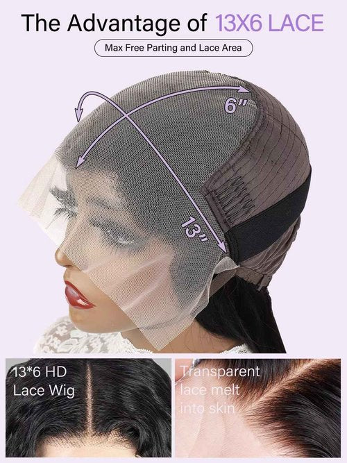 utodoo 22 Inch 13x6 Deep Wave Lace Front Wigs Human Hair Wig for Women 12A 200% Density HD Lace Front Wigs Human Hair Pre Plucked with Baby Hair Natural Black