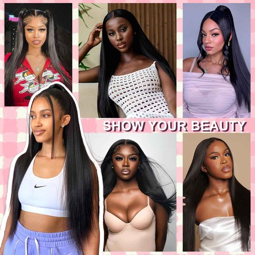 Indono Straight Wigs Human Hair 13x6 HD Lace Frontal Wig Pre Plucked Pre Cut with Baby Hair Black Human Hair Wig 220 Density Natural Color Wigs for Black Women 30 Inch