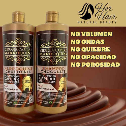 Generic Ciruga Capilar Marroquina Chocolate 33.8 oz, Shampoo Chocolate 33.8 oz - Kit 2 Pasos for Professional Use, Deep Hydration, Control of Waves, Anti-Frizz, Anti-Opacidity, Extreme Shine