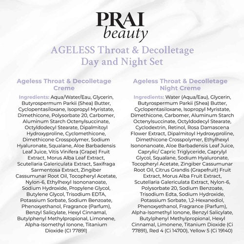 PRAI Beauty Ageless Day and Night Neck Creme Set | 1 Throat & Decolletage Day Creme and 1 Throat & Decolletage Night Creme | Skin Tightening Cream Set for Instantly Ageless Neck | 4.0 Oz Each