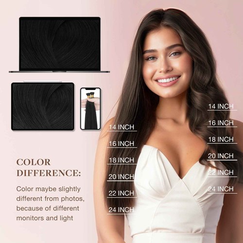 GOO GOO I Tip Hair Extensions Real Human Hair, 24inch 50g 50S, Cold Fusion I Tip Hair Extensions, Invisible Remy Hair, 1 Jet black