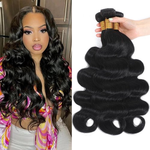 Body Wave Bundles Human Hair 20 22 24 Inch Human Hair Brazilian Virgin Hair 3 Bundles Body Weave for Black Women Natural Black