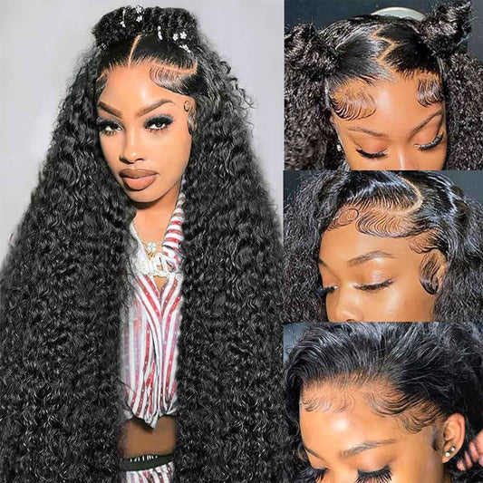 26 Inch Deep Wave Lace Front Wigs Human Hair 250 Density 13x6 HD Lace Frontal Wigs Human Hair Pre Plucked Deep Curly Glueless Wigs for Women