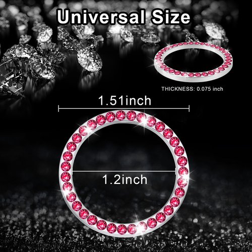 LivTee 2 PCS Crystal Rhinestone Car Engine Start Stop Decoration Ring, Bling Car Interior Accessories for Women, Push to Start Button Cover Sticker, Automotive Decals, Red
