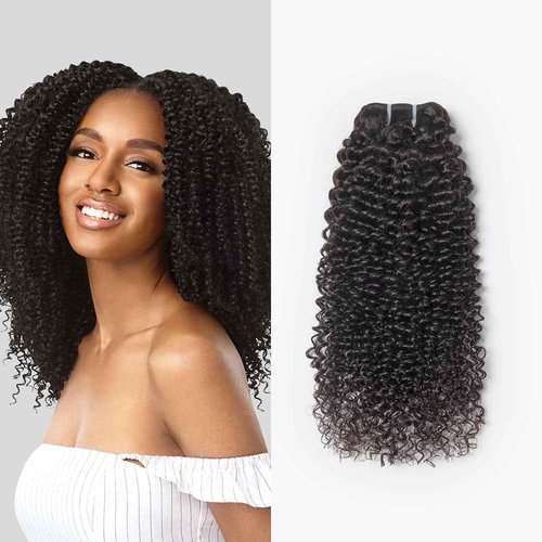 WEQUEEN Kinky Curly Human Hair Bundles Premium Virgin 100% Human Hair 3c/4a Curly Wave 24 Inch Single Bundle Natural Black
